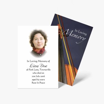 funeral cards with photos of a violinist