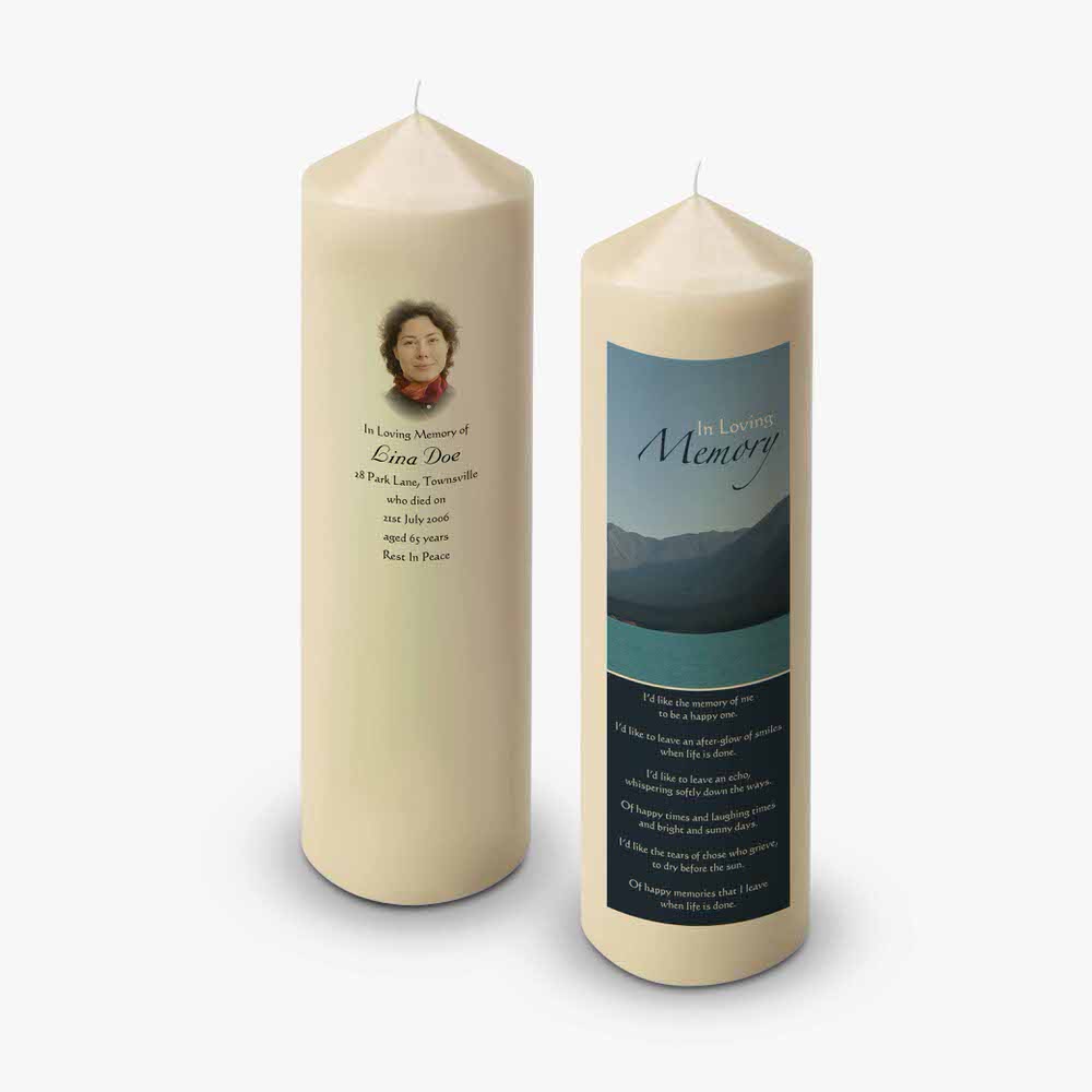 a candle with a picture of a woman on it