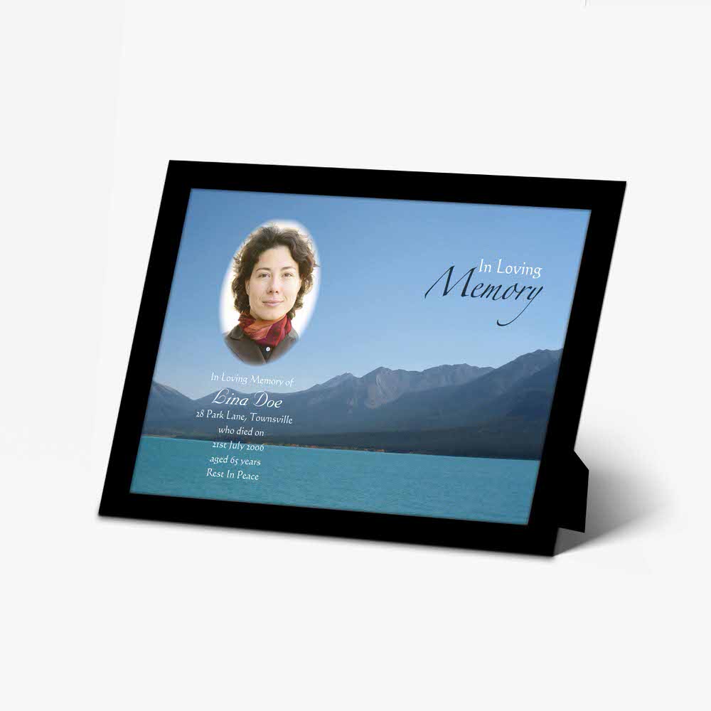 memorial photo frame with mountains