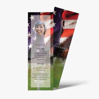 a bookmark with an american flag and a photo of a woman