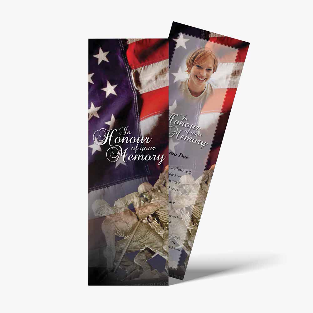 a bookmark with an american flag and a woman in a dress