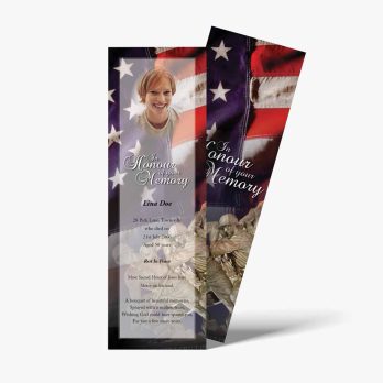 a bookmark with an american flag and a woman's face