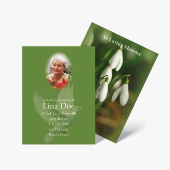 green funeral cards with white dove