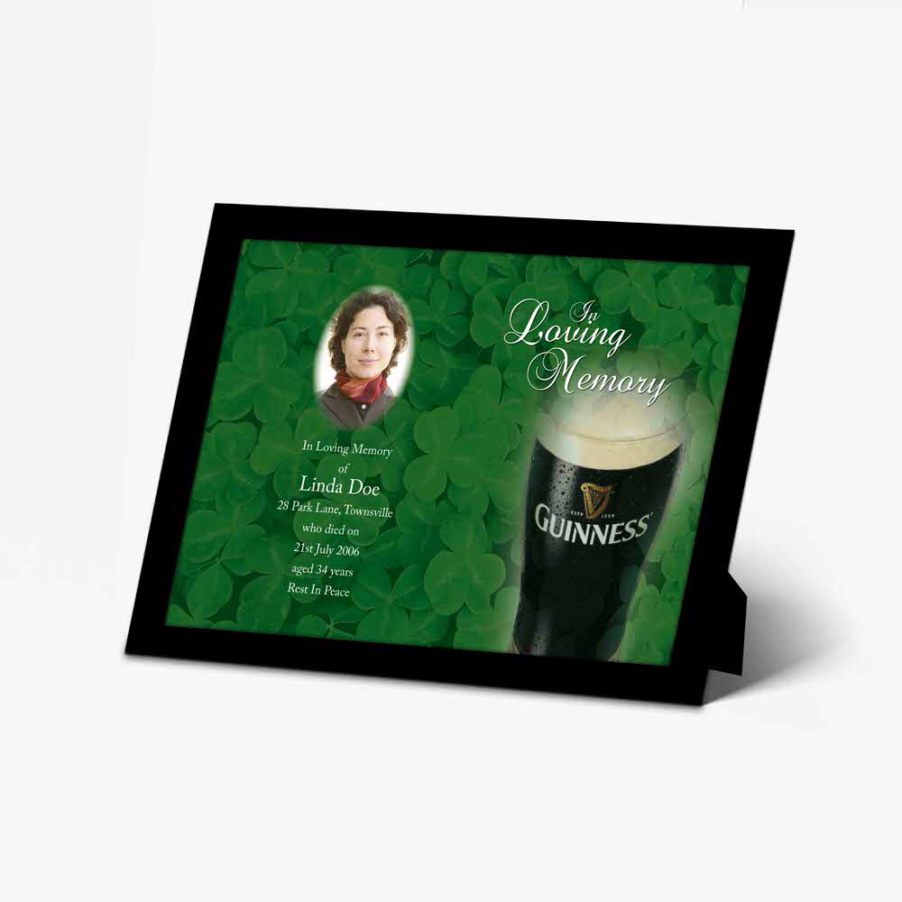 a personalised photo frame with a glass of irish beer