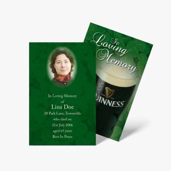 funeral cards with irish shamrock leaves