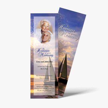 a bookmark with a sailboat and sunset in the background