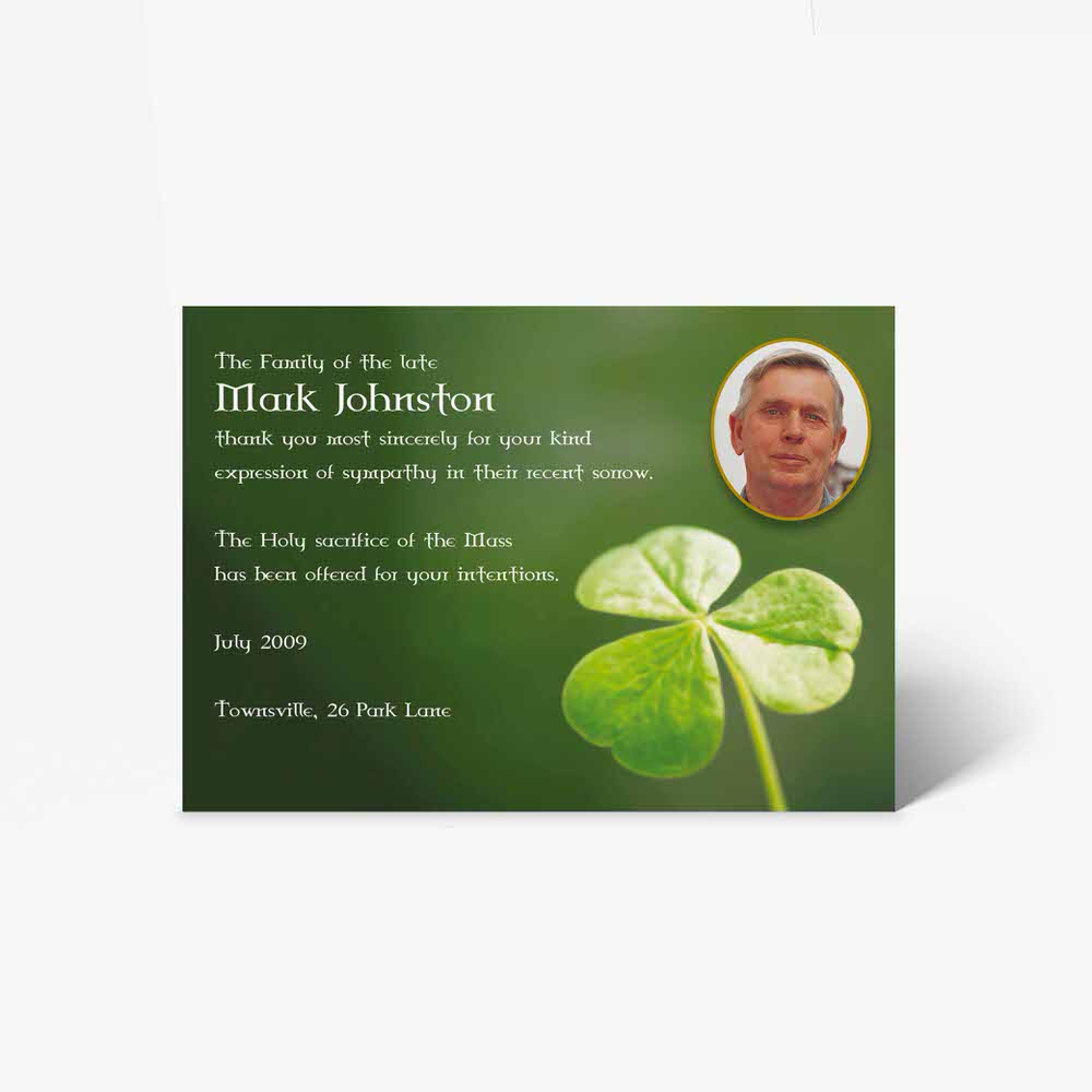 funeral card template with shamrock leaf