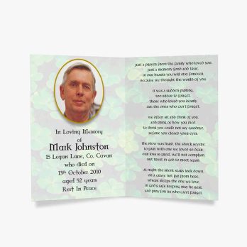 funeral card with shamrock design