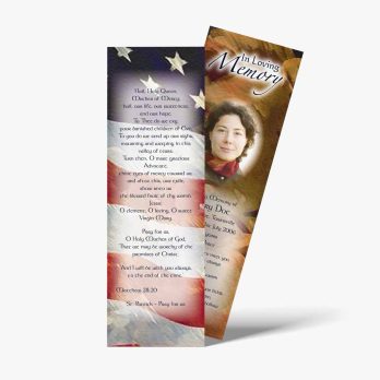 a bookmark with an american flag and a woman's photo