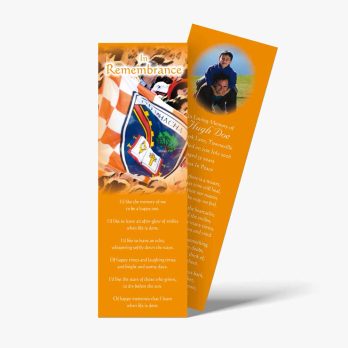 a bookmark with an orange and white design