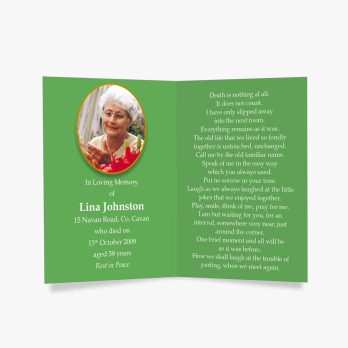 green funeral card template