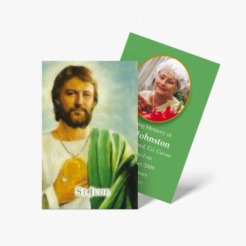a green card with a picture of jesus and a picture of a person