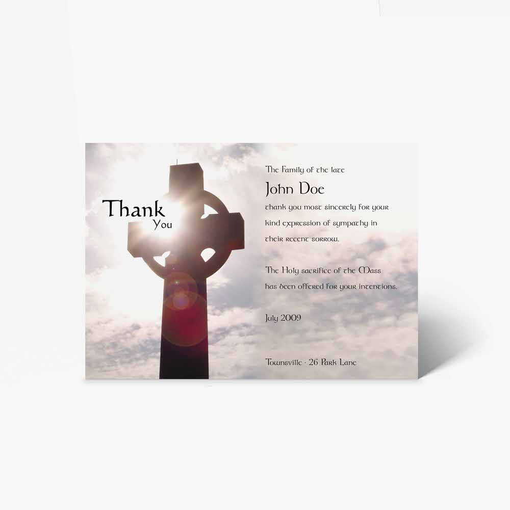 celtic cross funeral thank you card