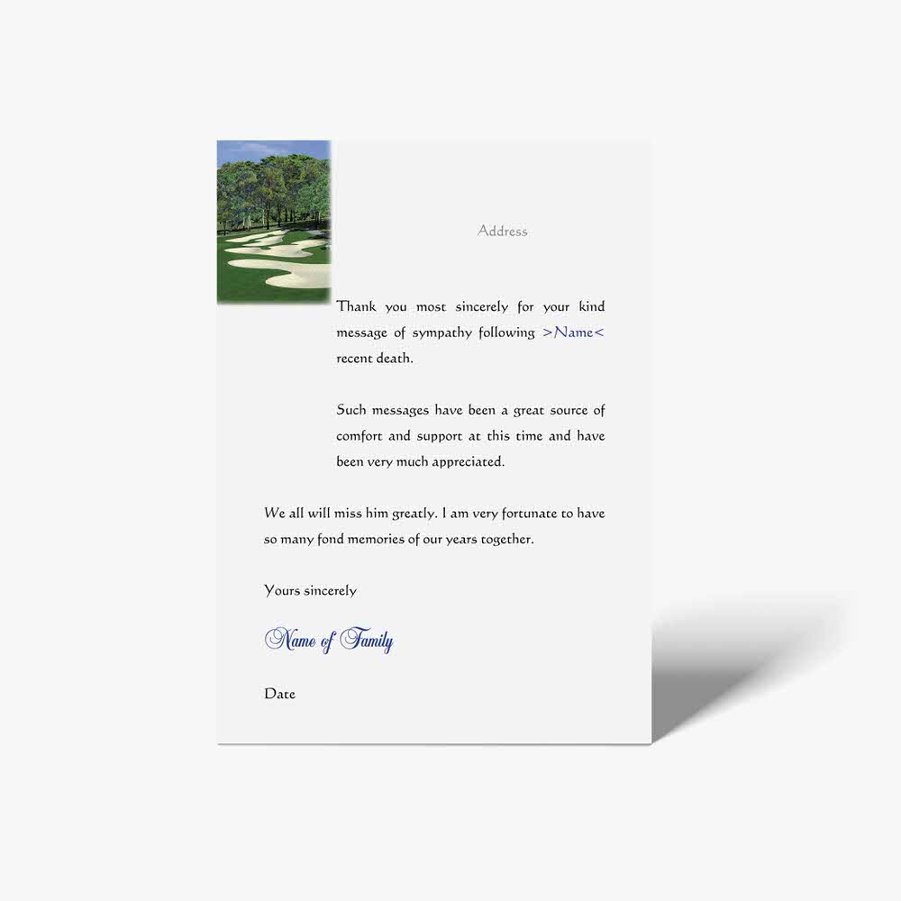 thank you card with golf course