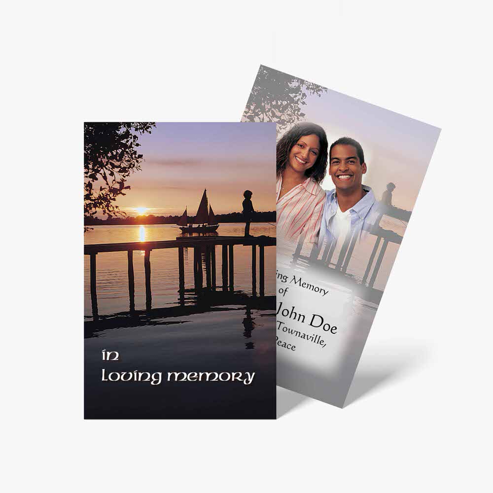 two cards with a photo of a couple on a dock