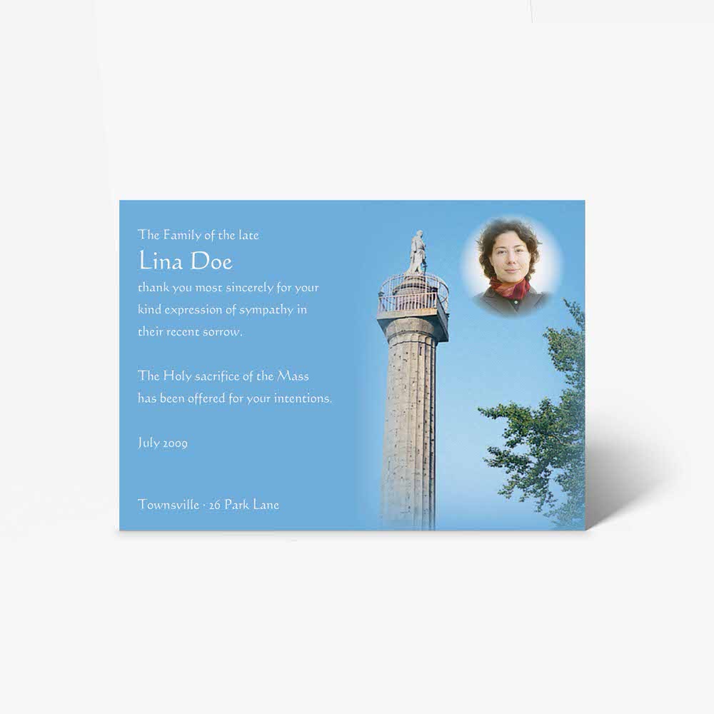 funeral card template with photo of a tower