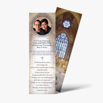 a bookmark with a photo of a couple in front of a church