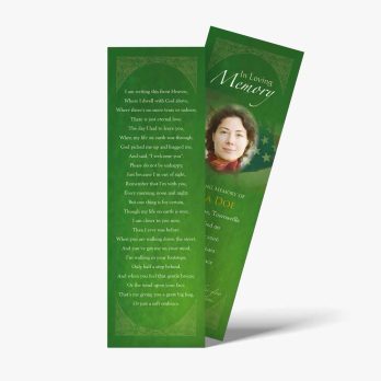 a green bookmark with a poem on it