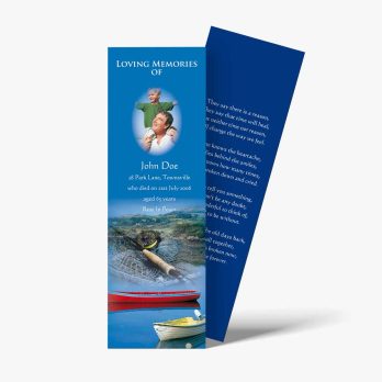 a bookmark with a photo of a boat and a man on it