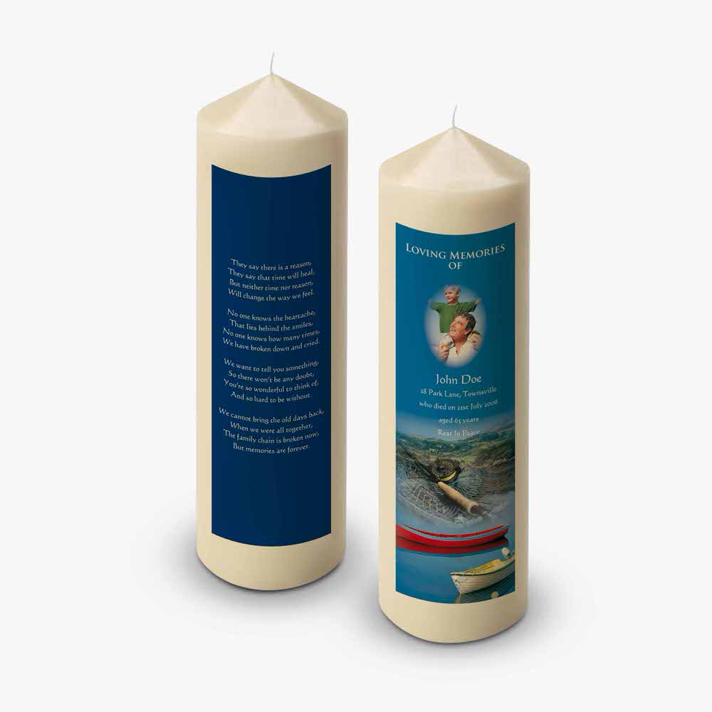 a candle with a picture of a boat on it