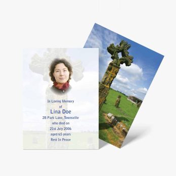 funeral cards with a photo of a cross