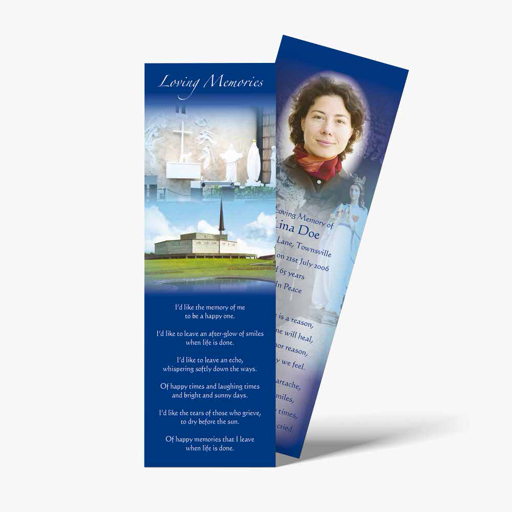 a bookmark with a picture of a woman and a church