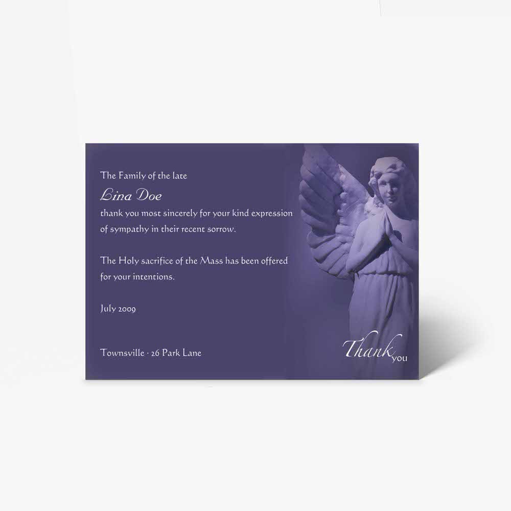 a beautiful purple angel thank you card