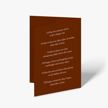 a brown card with a poem on it