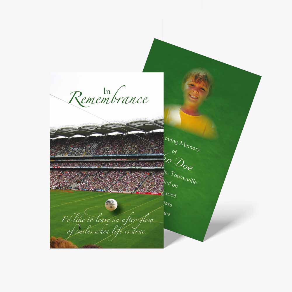 a memorial card with a photo of a soccer player