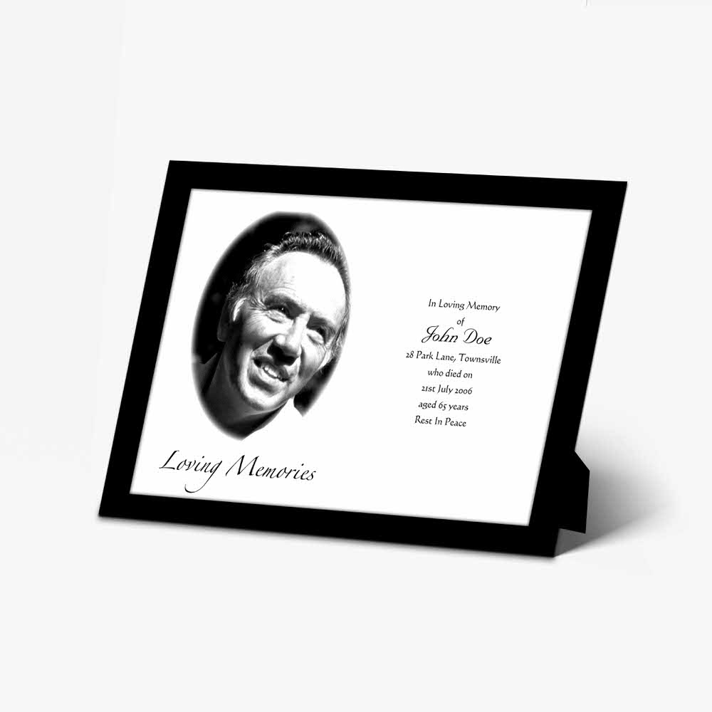 funeral photo frame - black and white