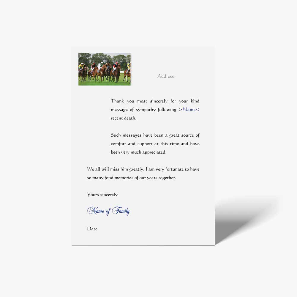 thank you card for horse racing