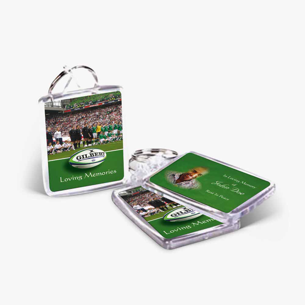 a keyring with a photo of a rugby team