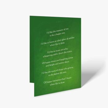 a green card with a poem on it