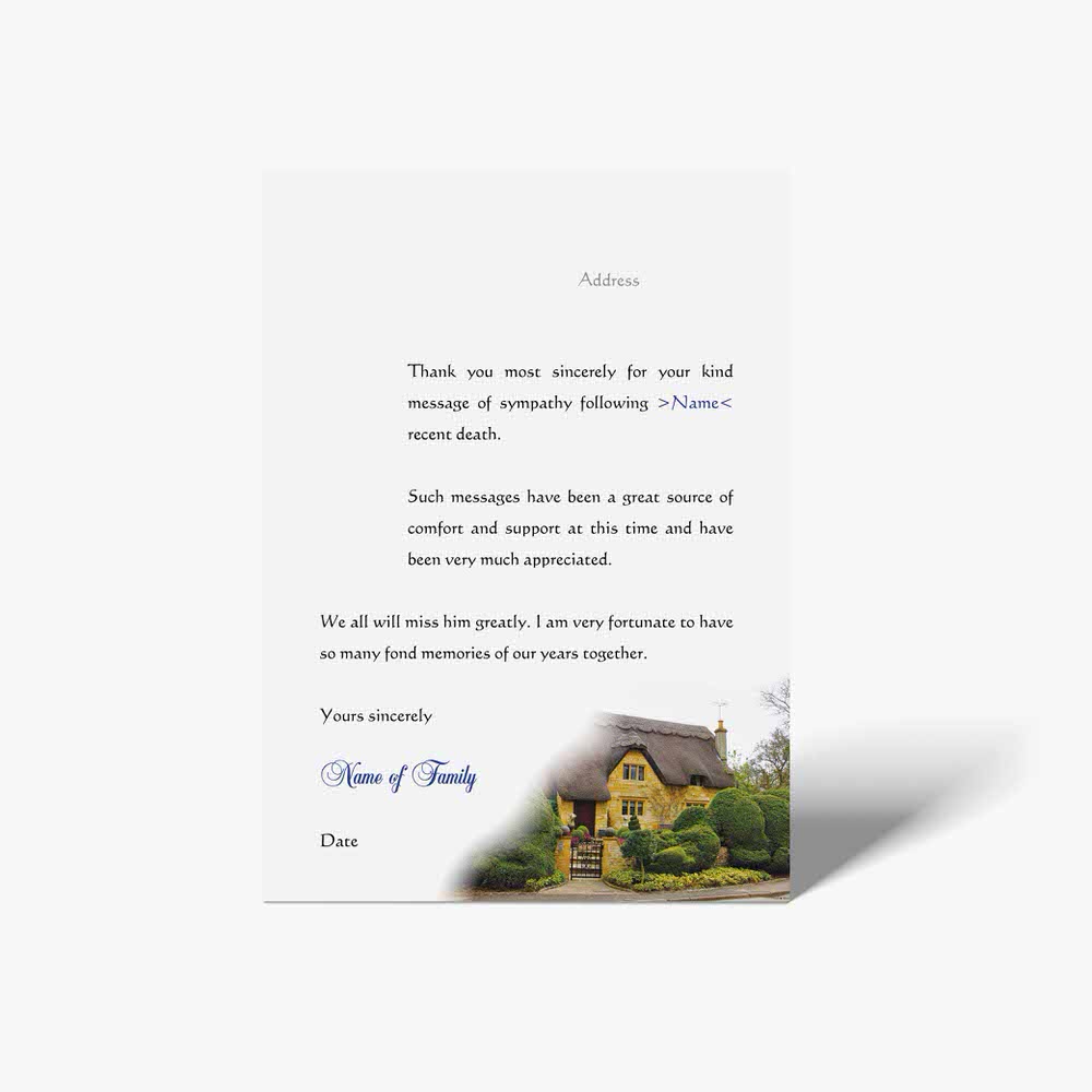 thank you card with house and a thank you note