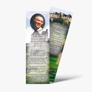 a bookmark with a picture of a castle and a quote