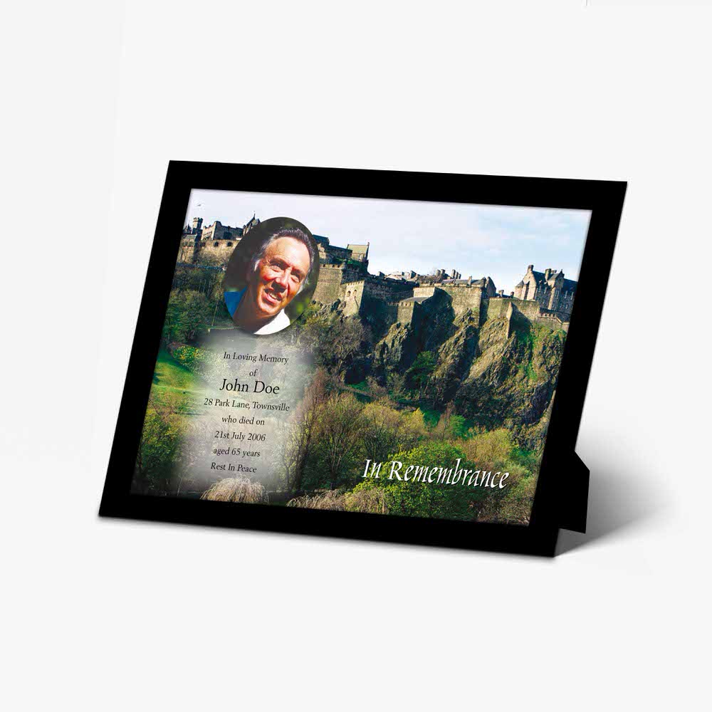 a photo frame with a picture of a castle