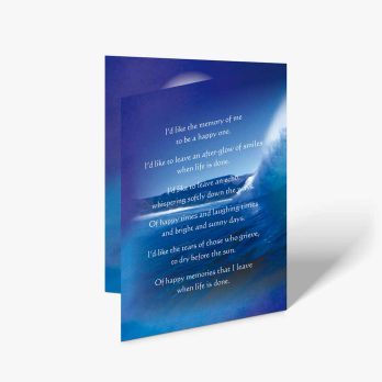 a blue and white card with a poem about the ocean