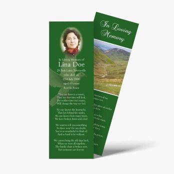 a green bookmark with a photo of a woman