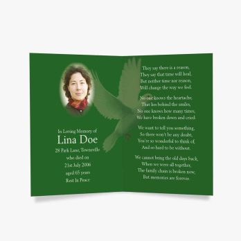 green dove funeral card