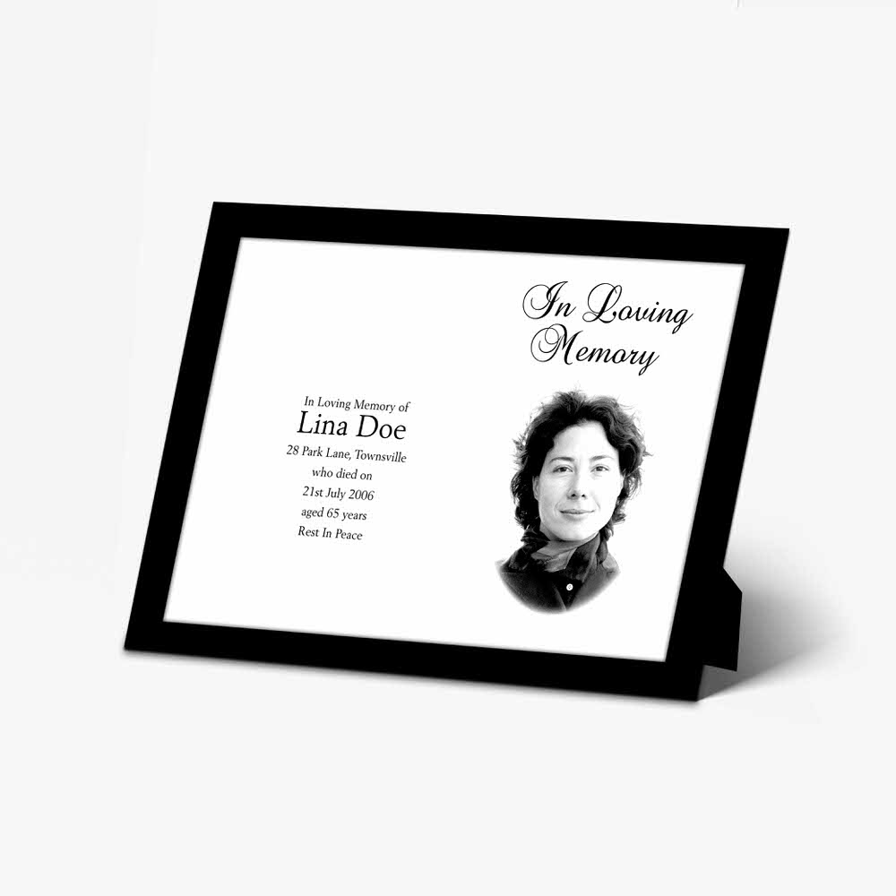 funeral card template - black and white