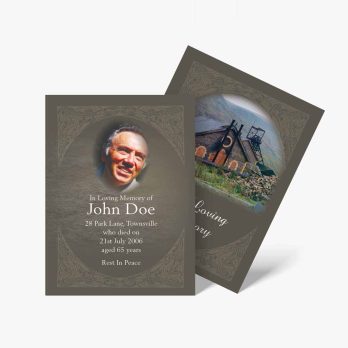 a funeral card with a photo of a church and a church