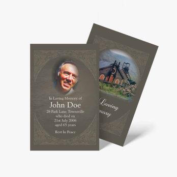 a funeral card template with a photo of a church