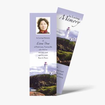 a bookmark with a photo of a lighthouse on it
