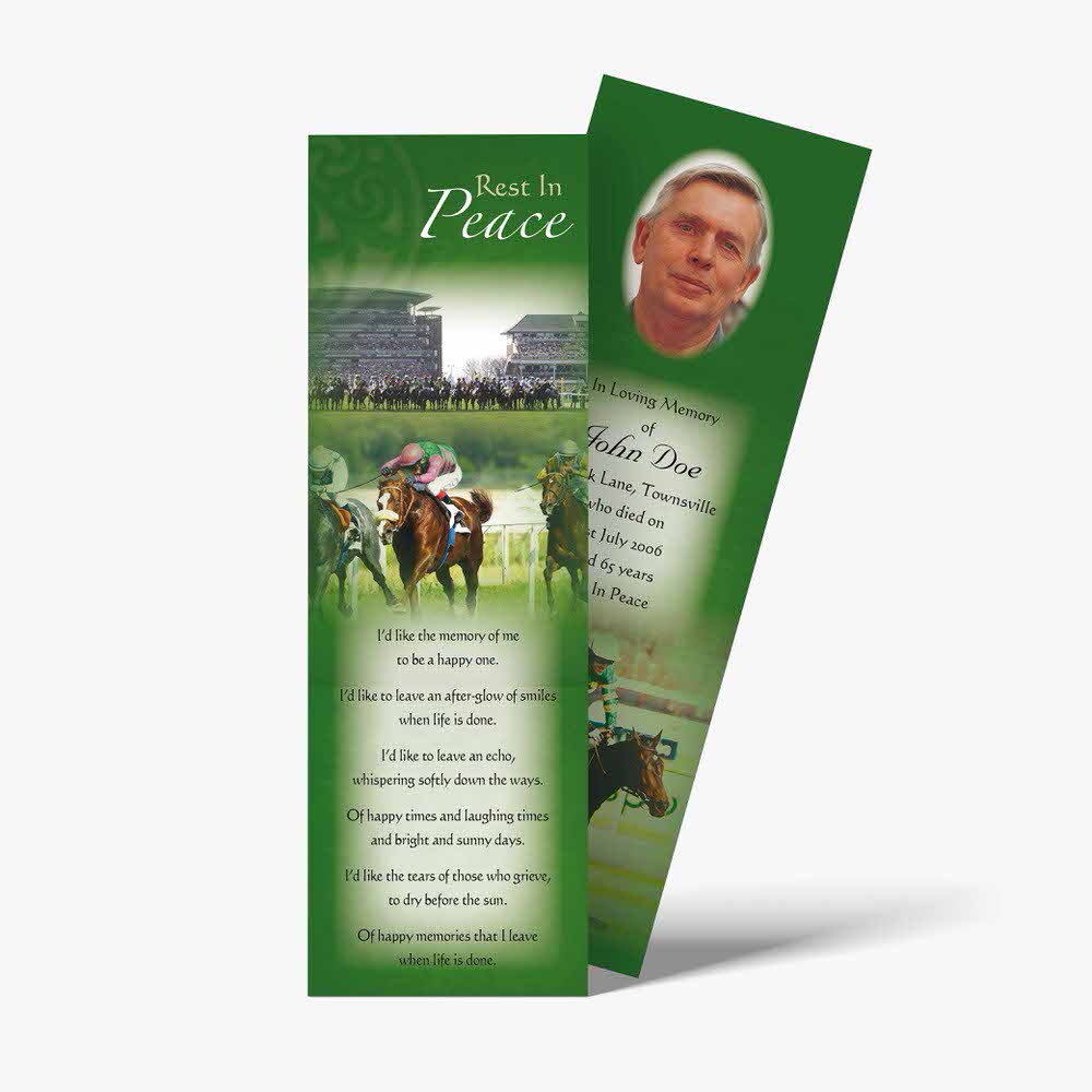 a bookmark with a horse racing card and a photo of a horse