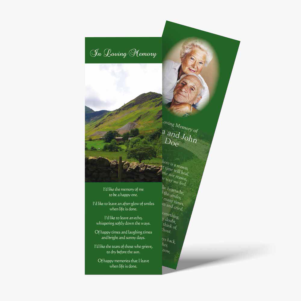 a bookmark with a picture of a mountain and a green background