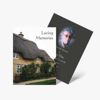 funeral cards with a picture of a house and a quote