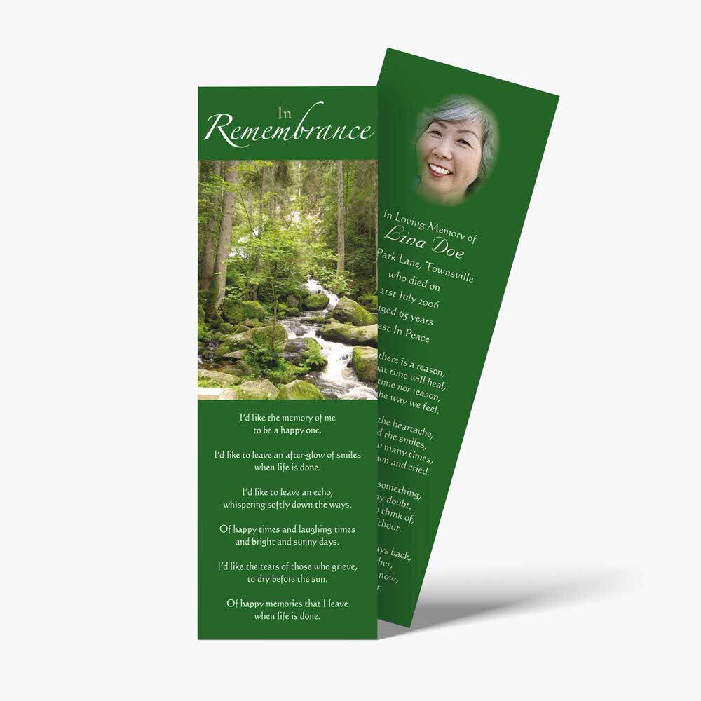 green bookmark template with waterfall and waterfall