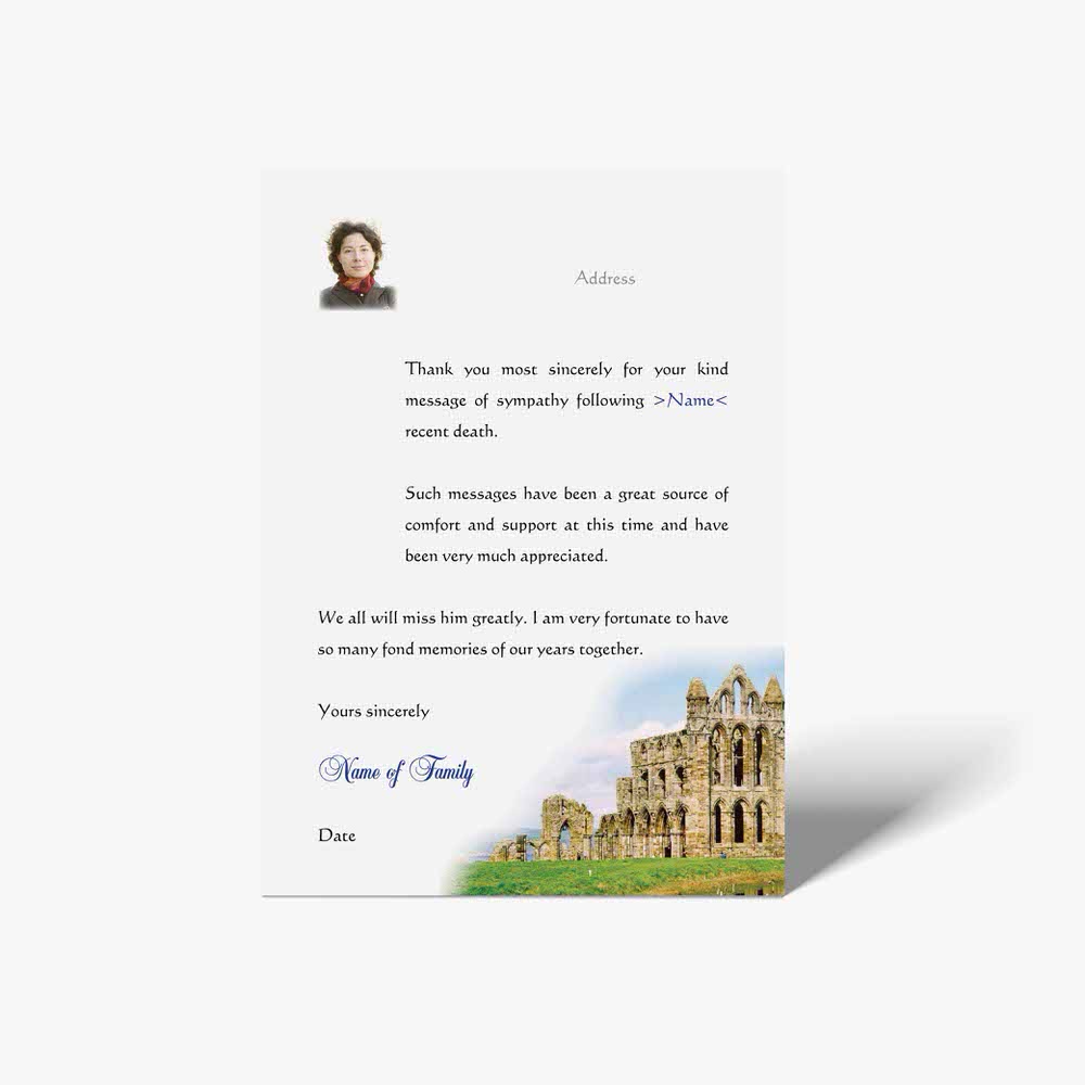 thank you card with a photo of a castle