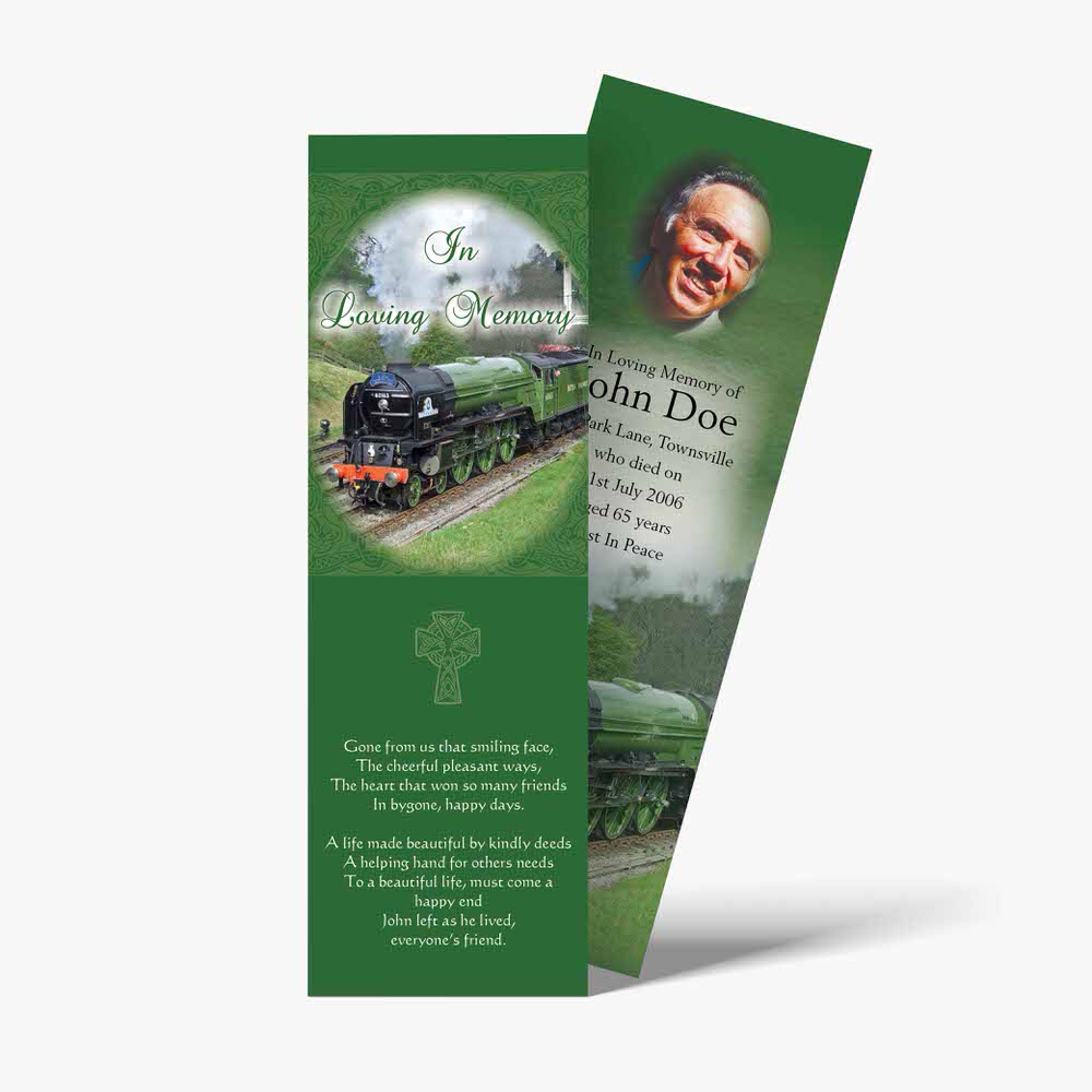 a bookmark with a picture of a train on it