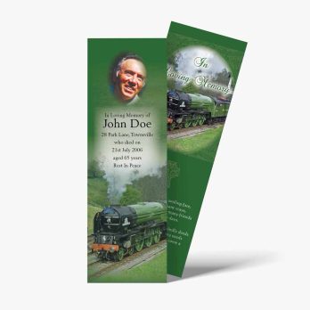 a bookmark with a picture of a train on it